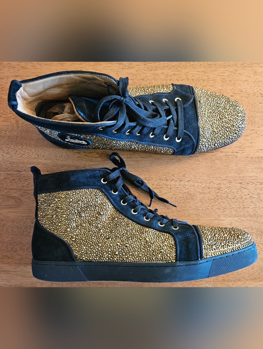 RARE SIZE 14 | Christian Louboutin Louis Strass Crystal High-Tops | Black/Gold